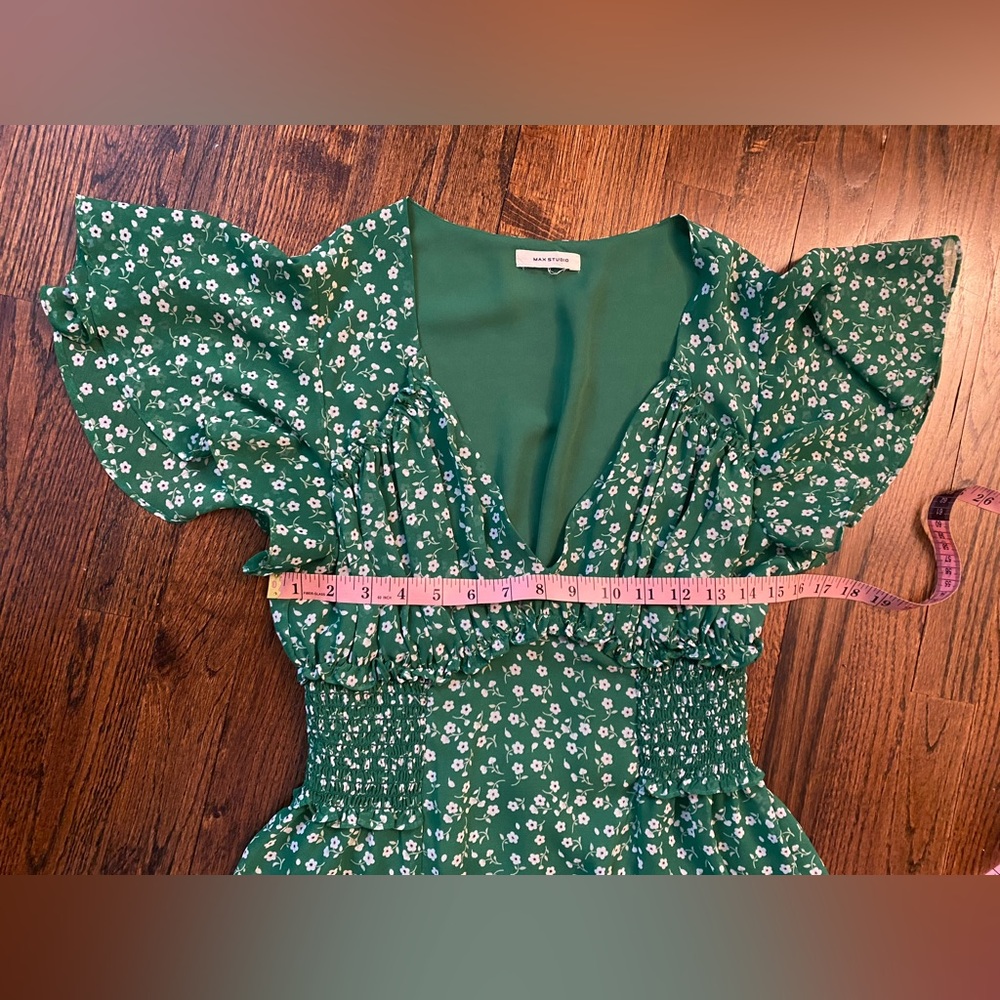 Max Studio- Green Floral Midi Dress flowy lightweight spring M? SIZE TAG MISSING - Picture 7 of 16